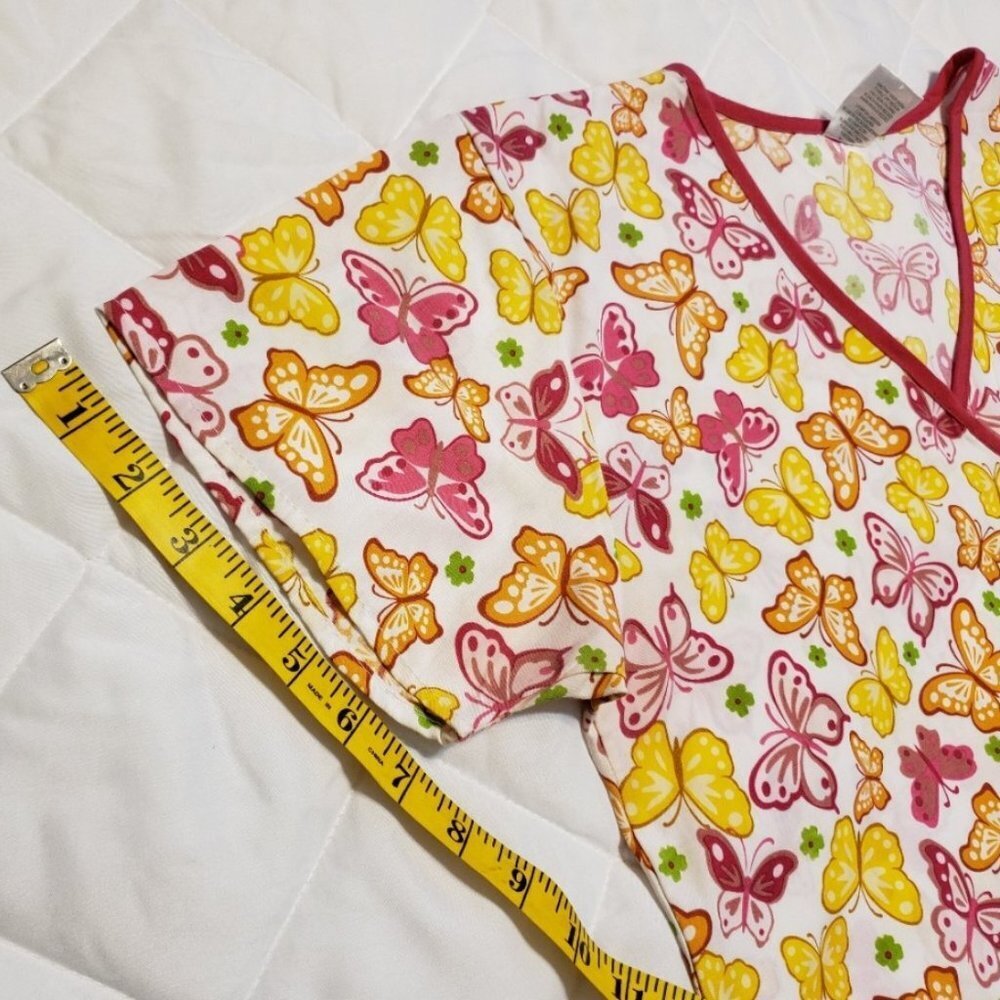 Just Love Large Scrub Top- Pink Yellow Butterflies - Picture 5 of 8
